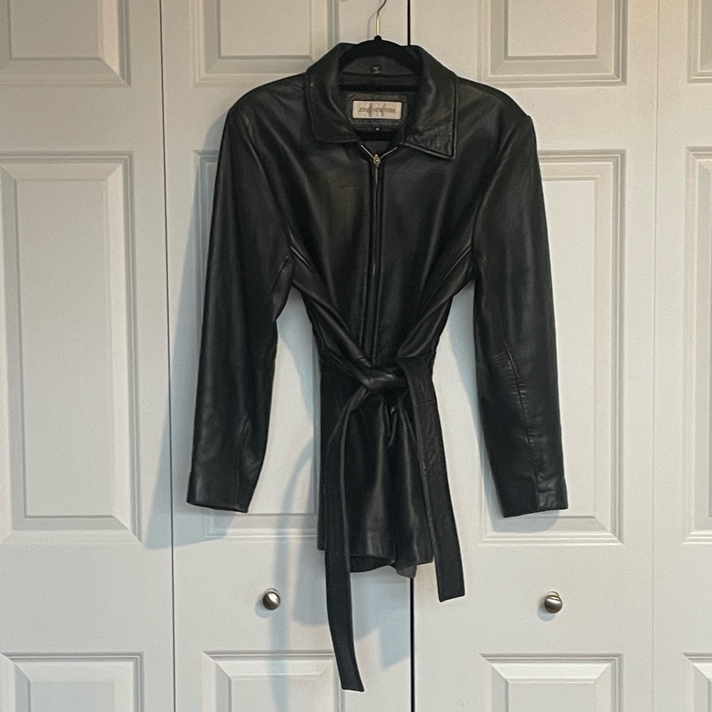 Black Leather Belted Jacket